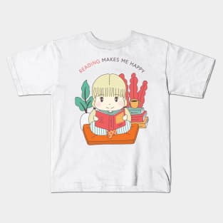 Kawaii chibi girl reading Kids T-Shirt